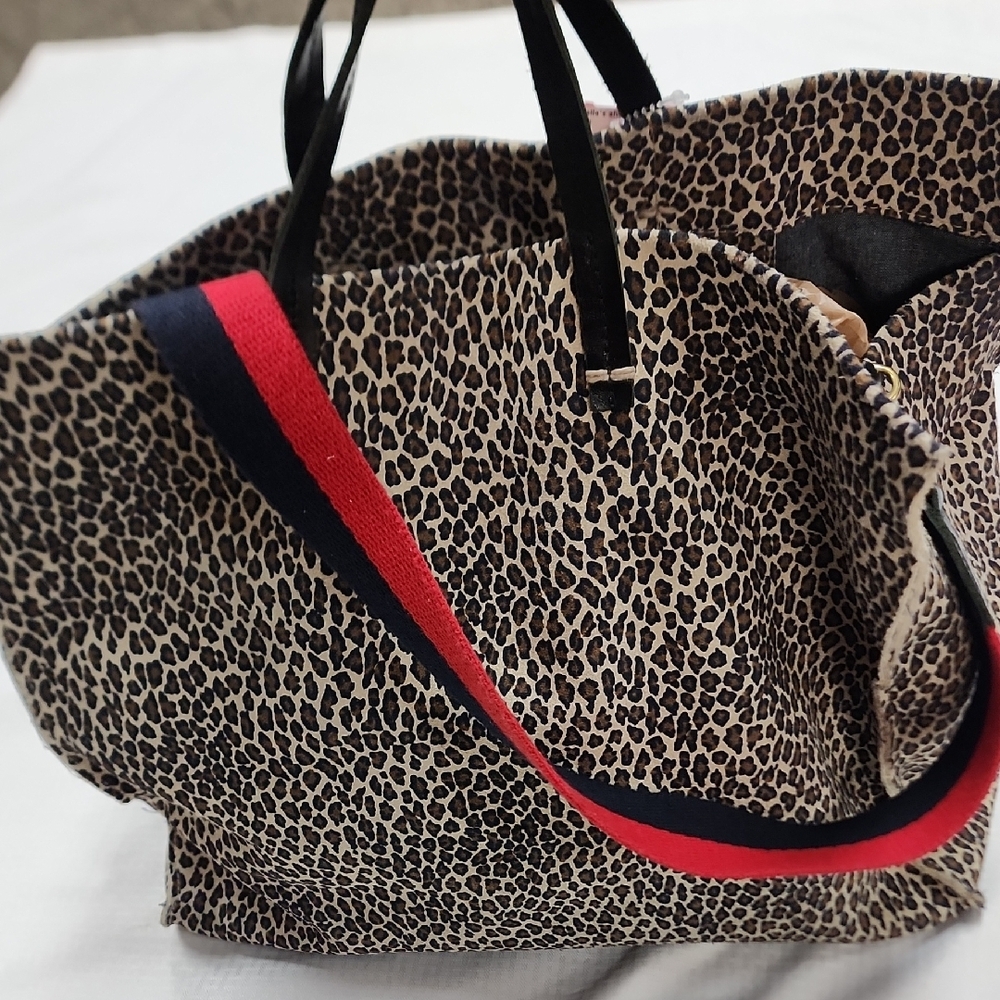 Clare V Leopard Print Tote with Red and Black Straps - Picture 5 of 7